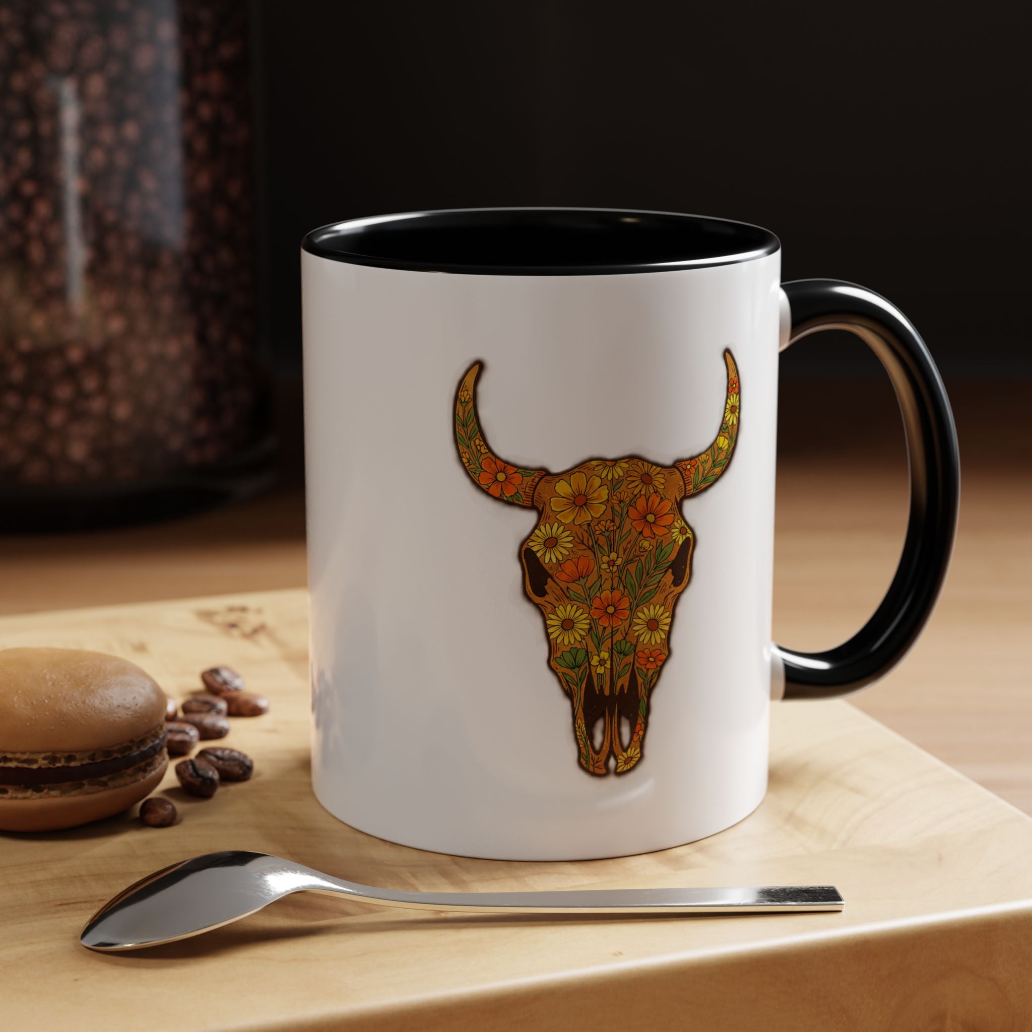 Copy of Turquoise Floral Bull Skull Coffee Mug — Southwestern Accent 11/15oz
