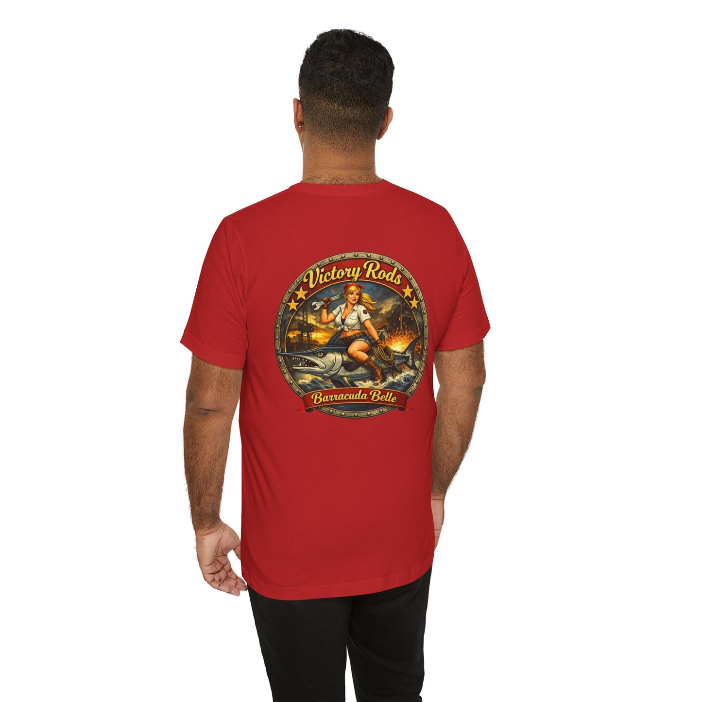 Barracuda Belle Vintage Pinup Tee — Victory Rods Motorcycle T‑Shirt