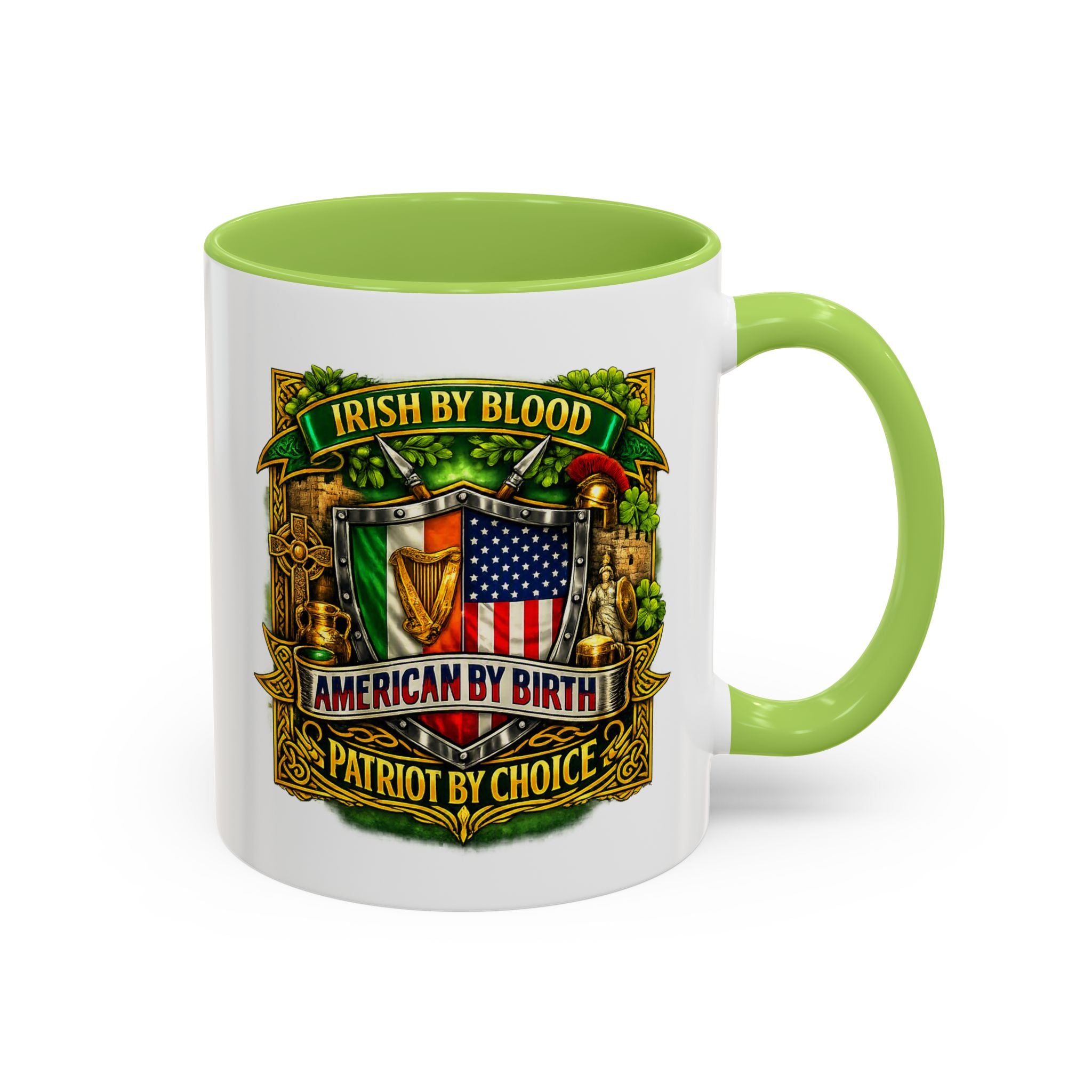 Irish Pride Coffee Mug — "Irish by Blood, American by Birth, Patriot by Choice" Patriotic Ceramic Mug
