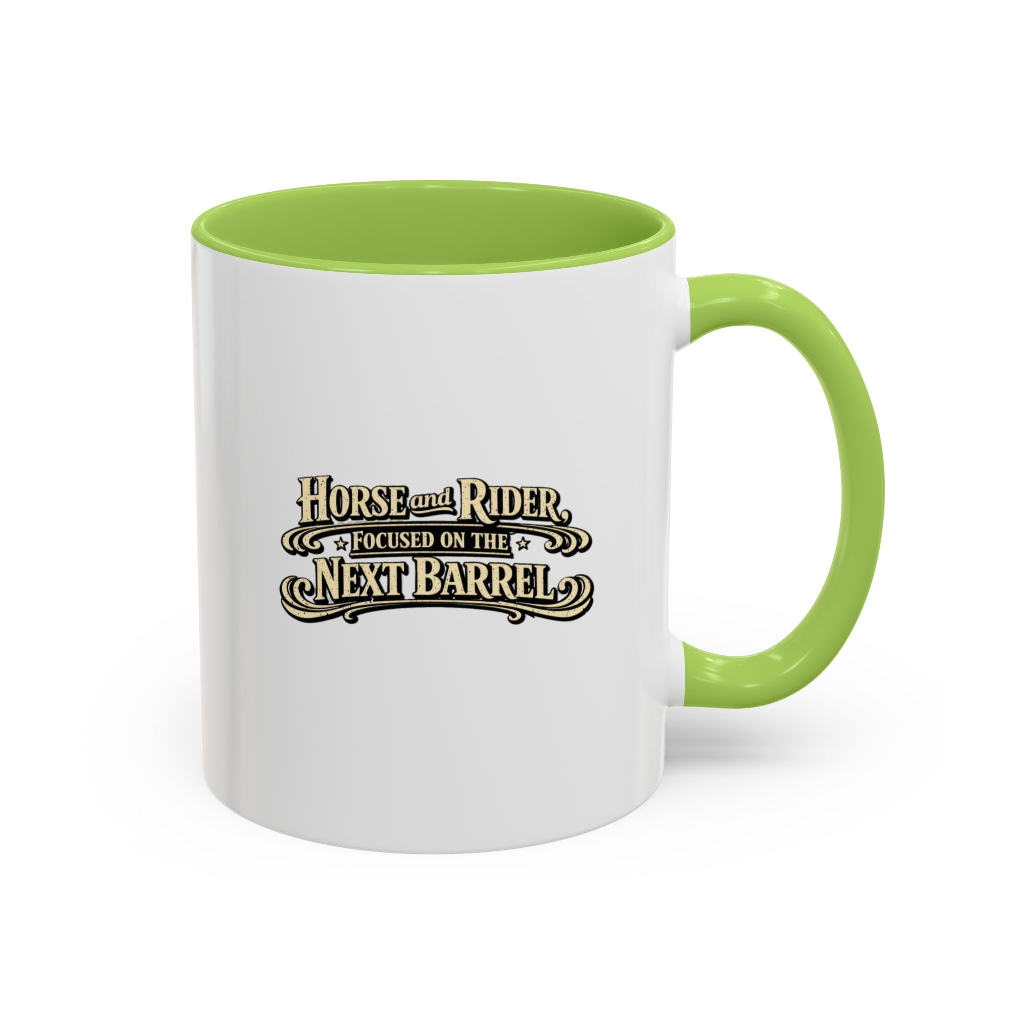 Barrel Racing Coffee Mug — "Horse and Rider Focused on the Next Barrel"