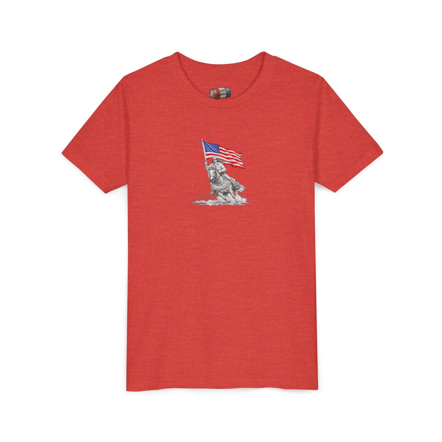 Youth Tee — Rodeo Bull Rider with Patriotic Barrel Graphic