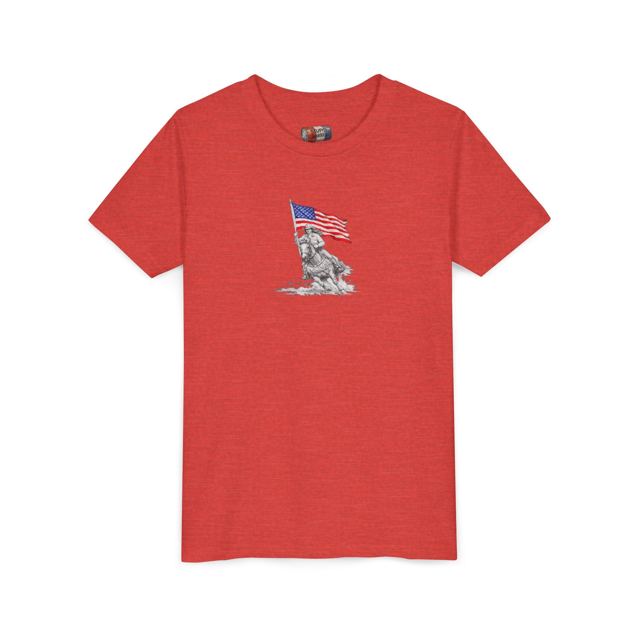 Youth Tee — Rodeo Bull Rider with Patriotic Barrel Graphic