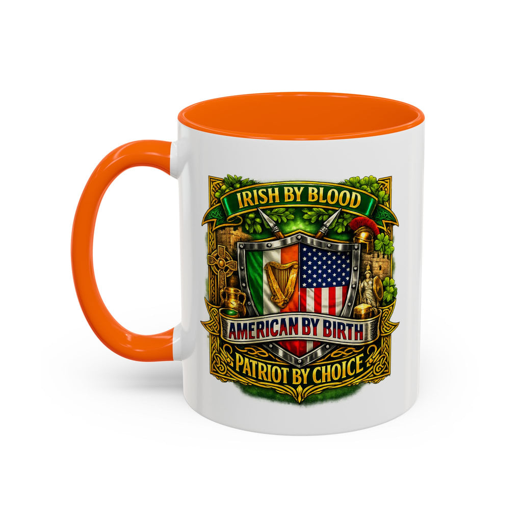 Irish Pride Coffee Mug — "Irish by Blood, American by Birth, Patriot by Choice" Patriotic Ceramic Mug