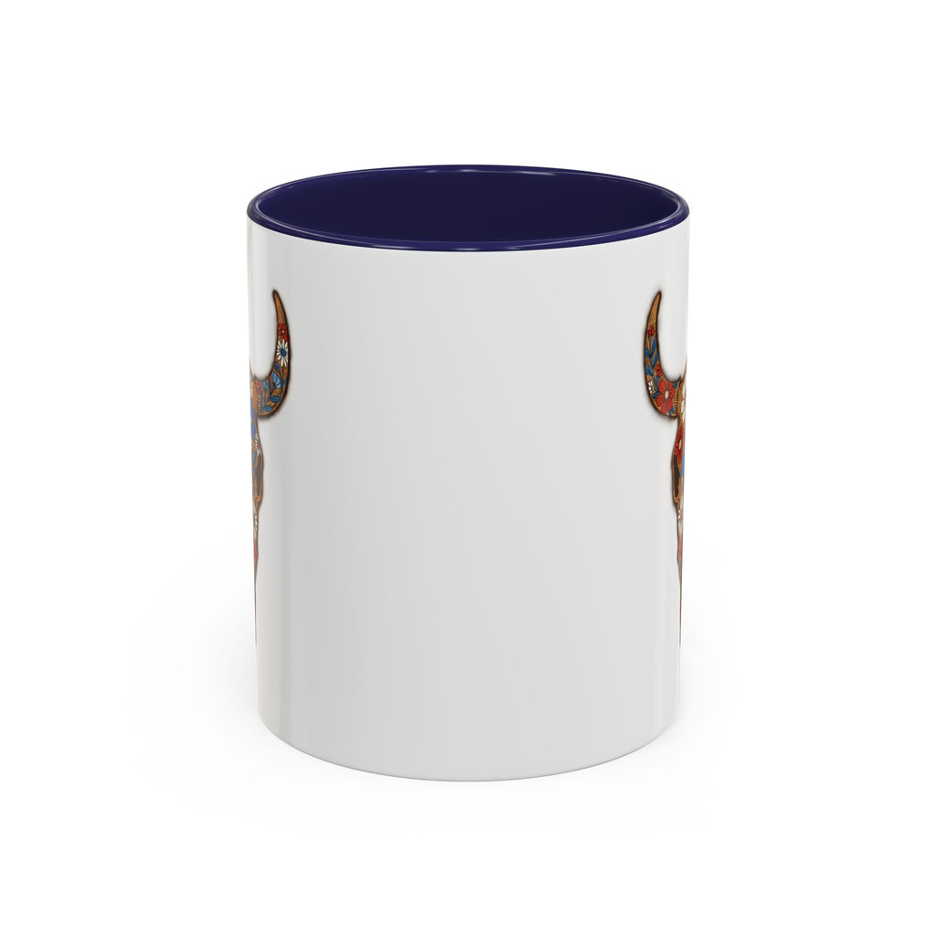 Red, White and Blue Floral Bull Skull Coffee Mug — Southwestern Accent 11/15oz