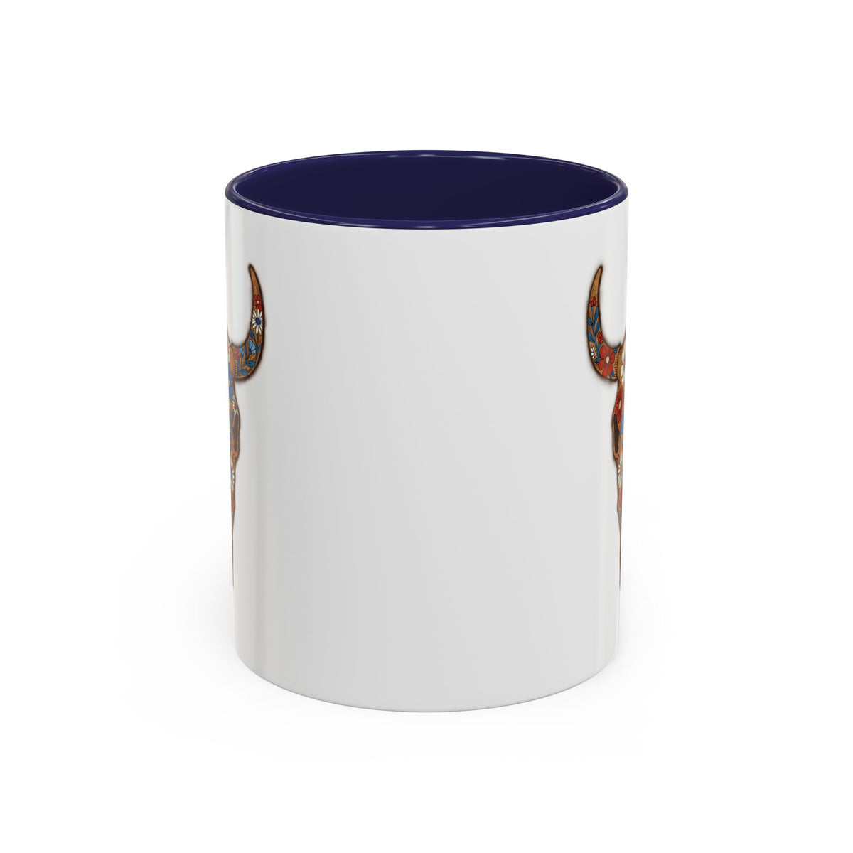 Red, White and Blue Floral Bull Skull Coffee Mug — Southwestern Accent 11/15oz