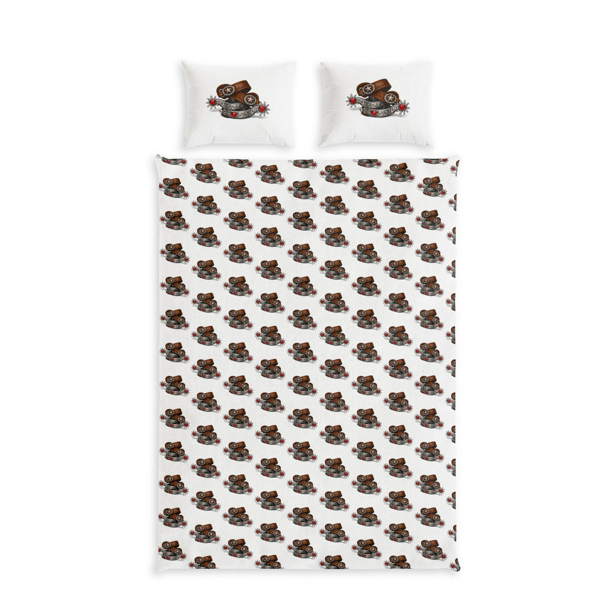 Cowgirl Ruby Heart Spurs Cotton Bed Set – Espresso Pattern Duvet Cover