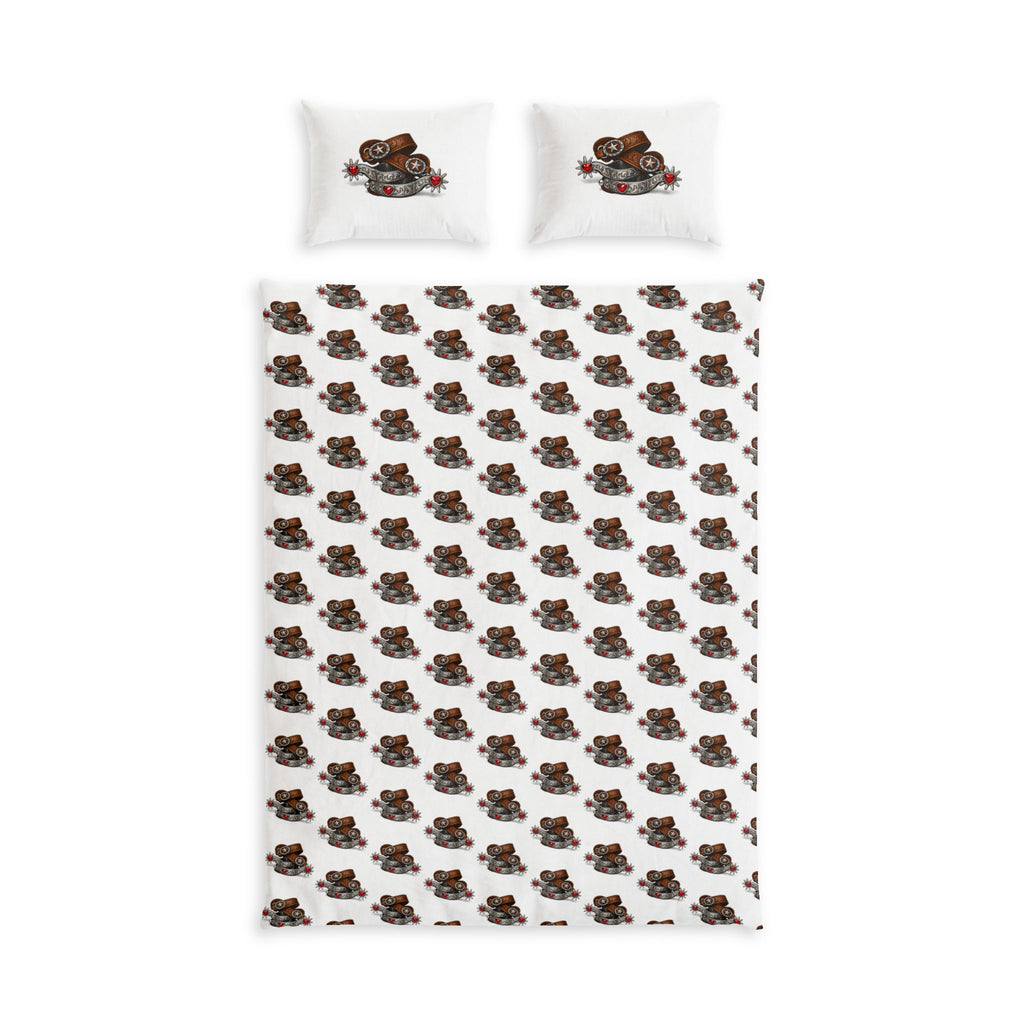 Cowgirl Ruby Heart Spurs Cotton Bed Set – Floral Espresso Pattern Duvet Cover