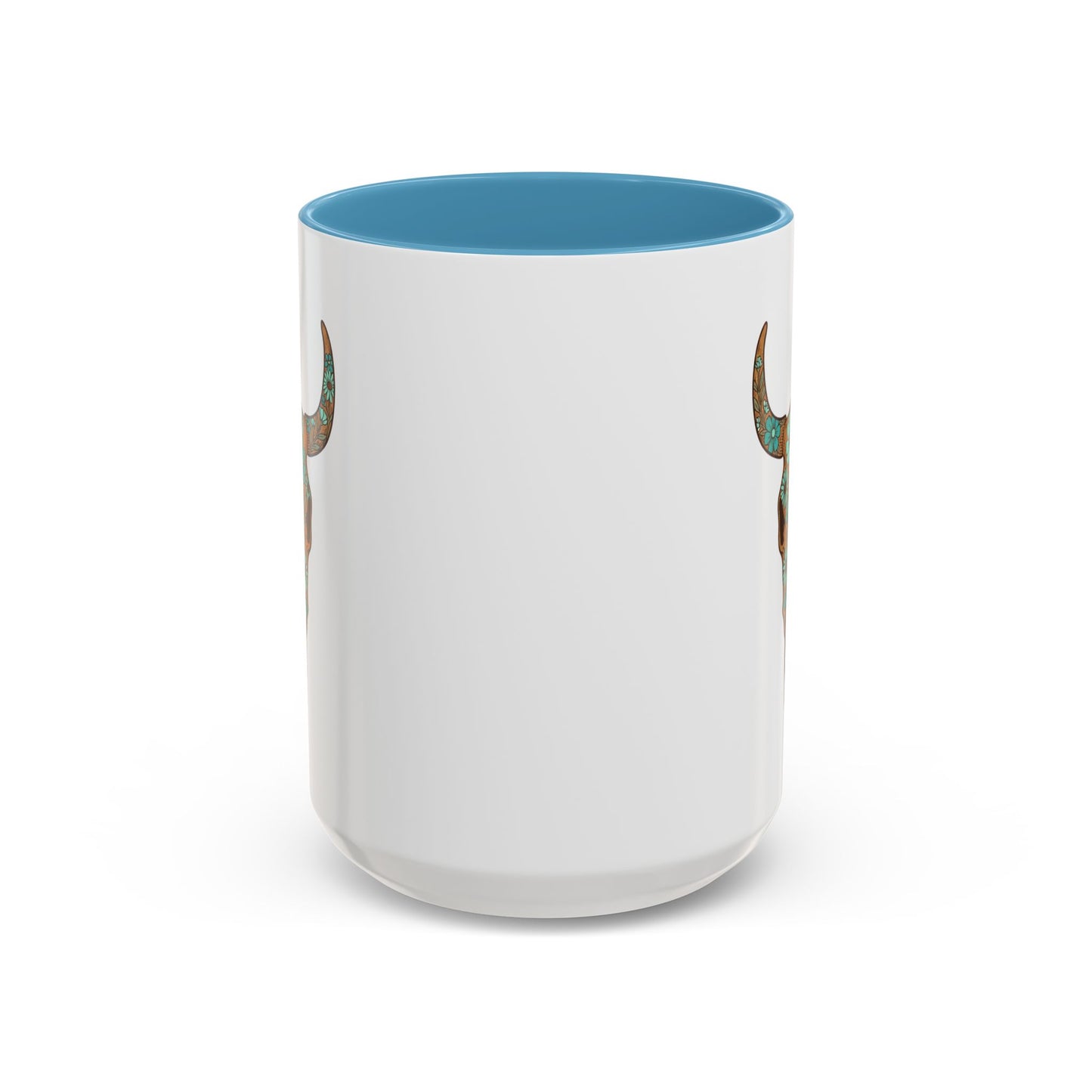 Turquoise Floral Bull Skull Coffee Mug — Southwestern Accent 11/15oz