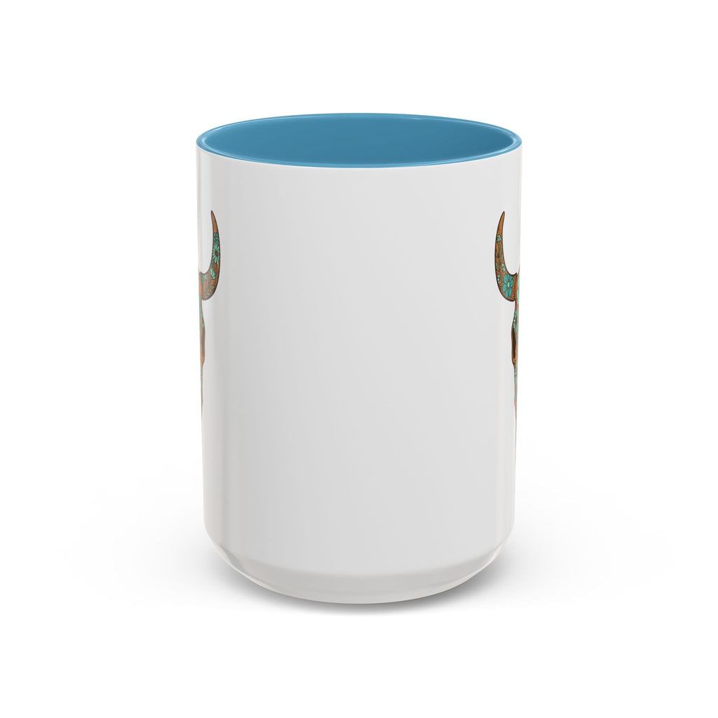 Red, White and Blue Floral Bull Skull Coffee Mug — Southwestern Accent 11/15oz