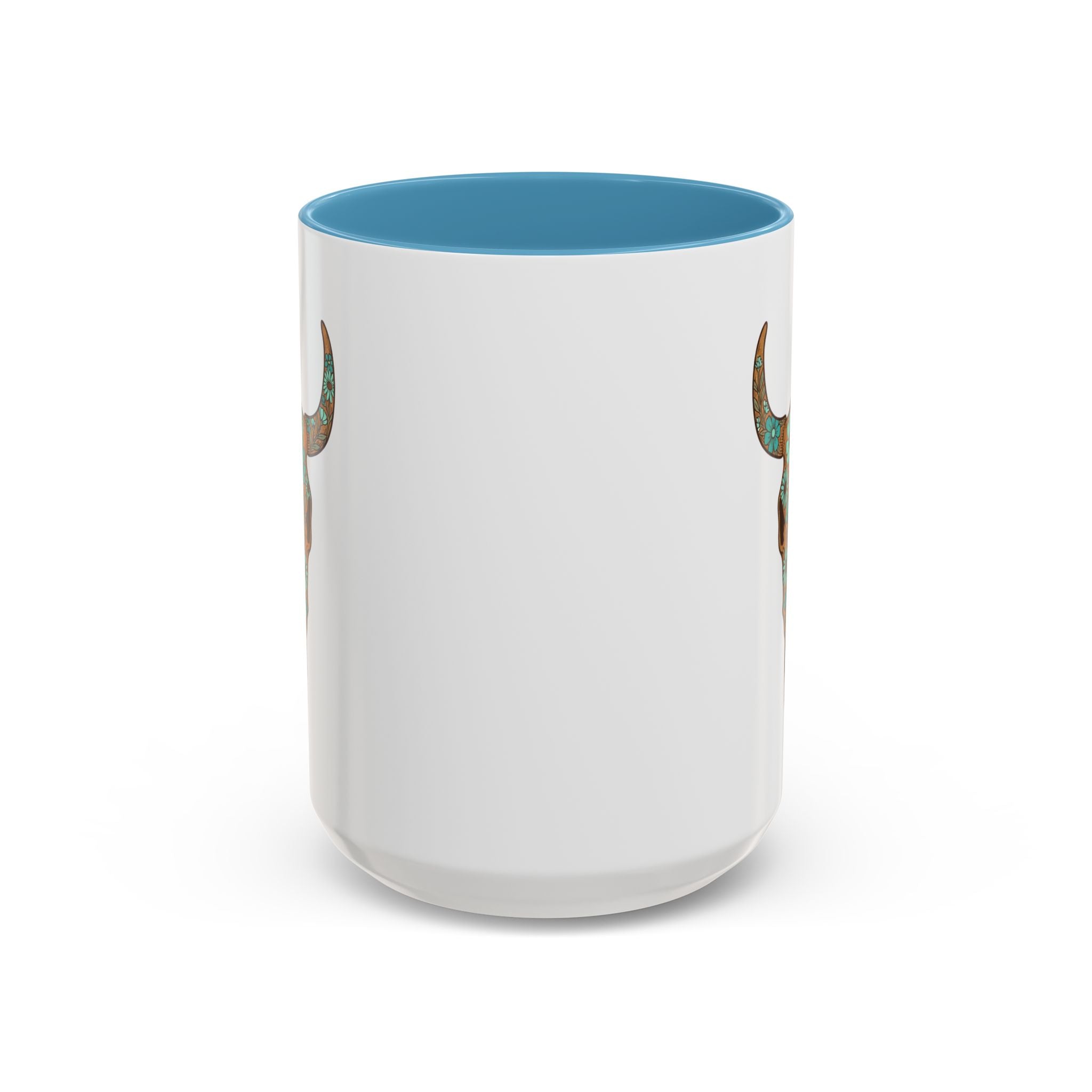 Red, White and Blue Floral Bull Skull Coffee Mug — Southwestern Accent 11/15oz