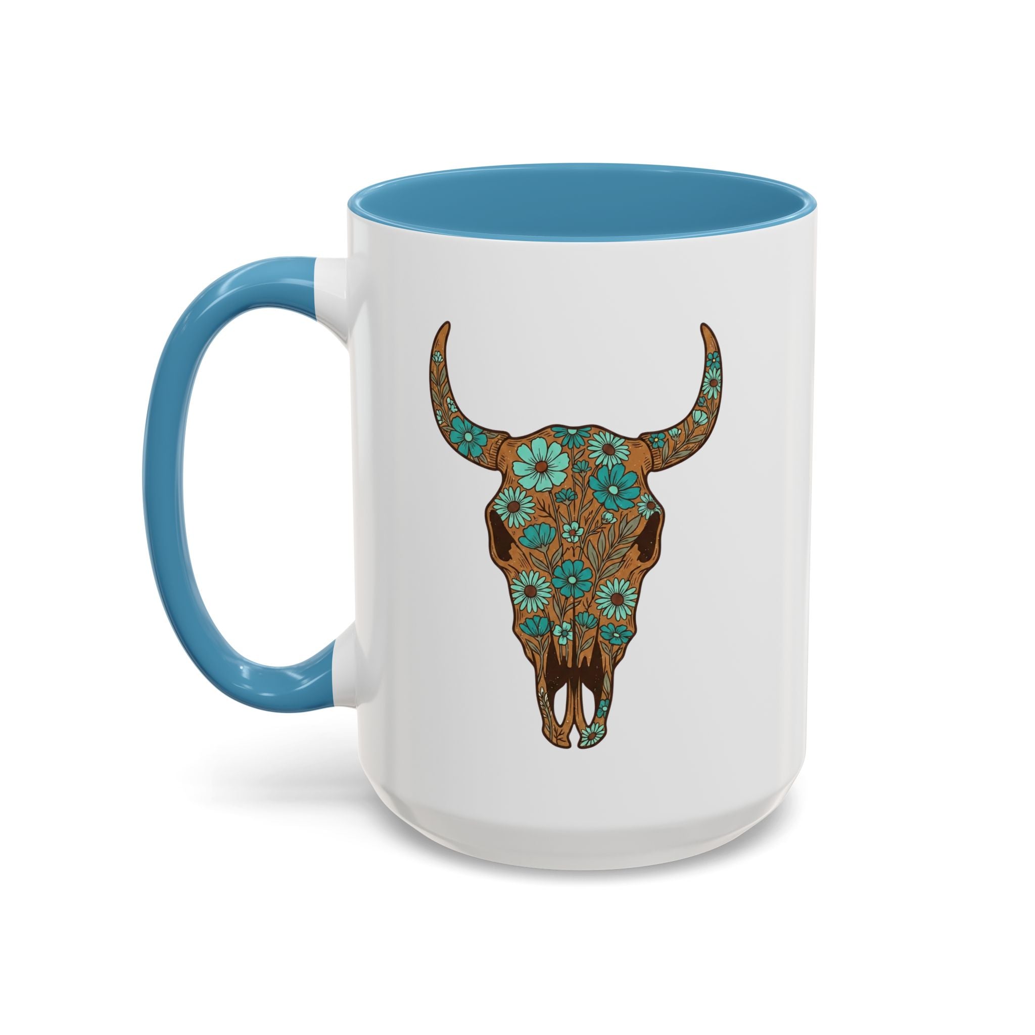 Red, White and Blue Floral Bull Skull Coffee Mug — Southwestern Accent 11/15oz