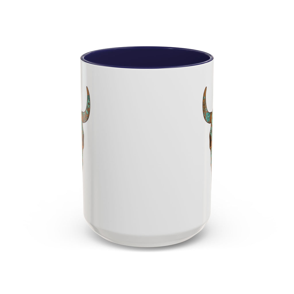 Turquoise Floral Bull Skull Coffee Mug — Southwestern Accent 11/15oz