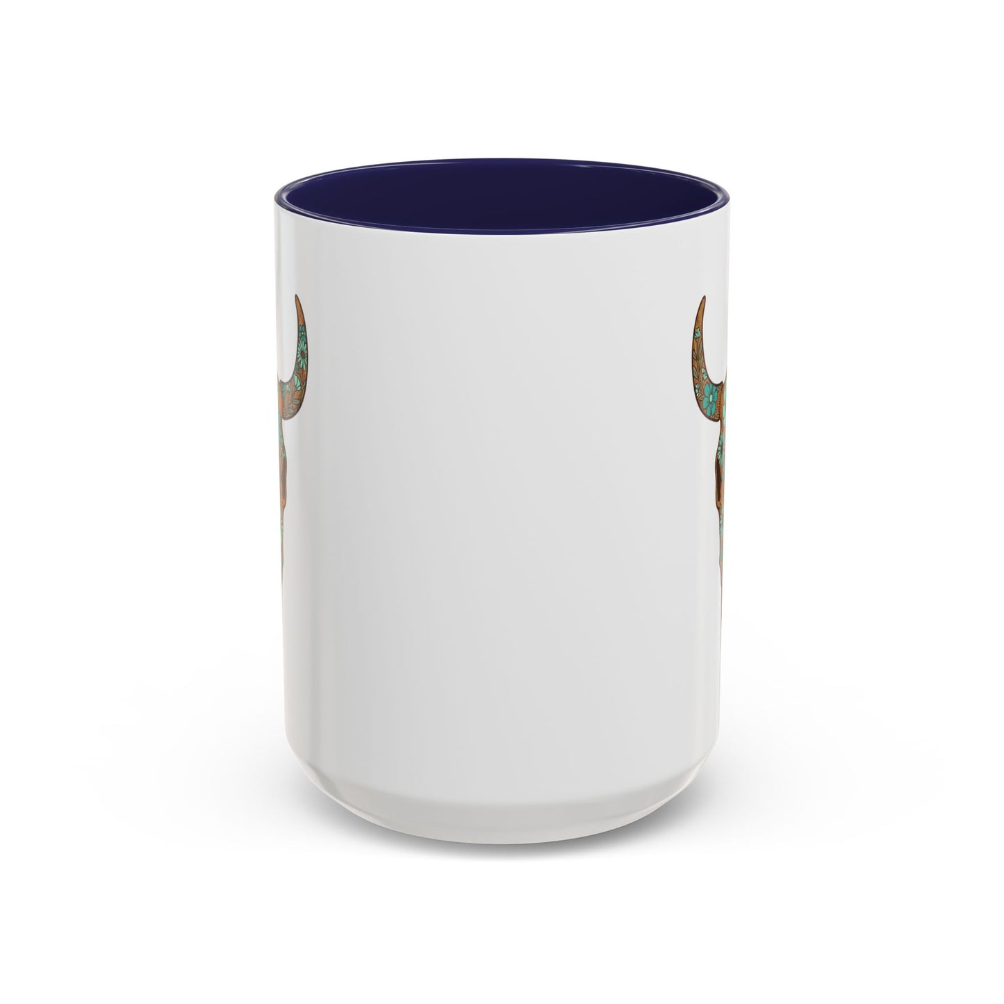 Turquoise Floral Bull Skull Coffee Mug — Southwestern Accent 11/15oz
