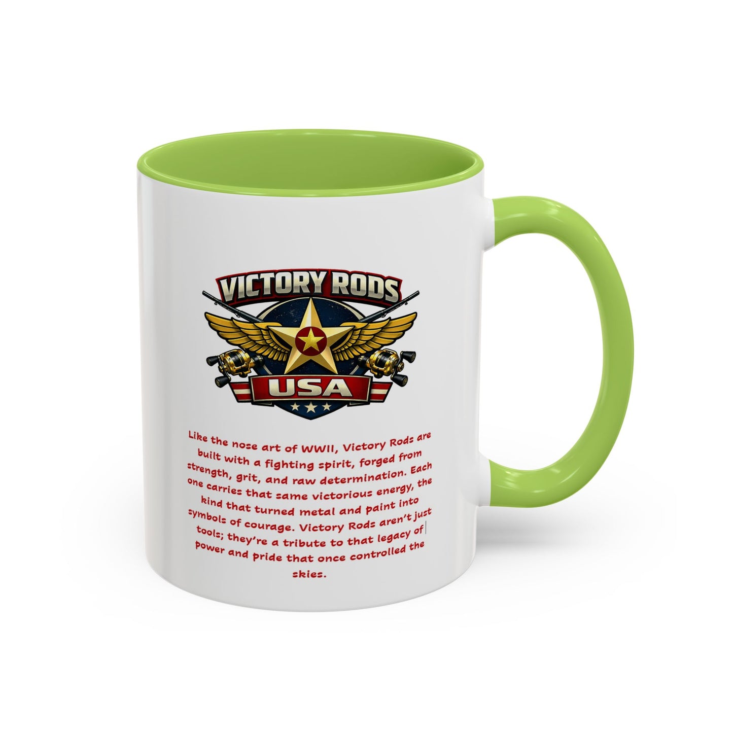 Victory Rods Sportfisherman's WWII Nose Art Pin-Up Illustration Mug | Ceramic Coffee Cup