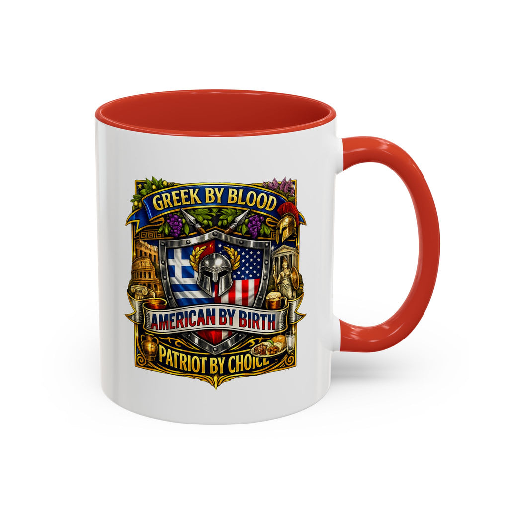 Greek by Blood, American by Birth Accent Coffee Mug – Patriotic Greek Heritage 11/15oz