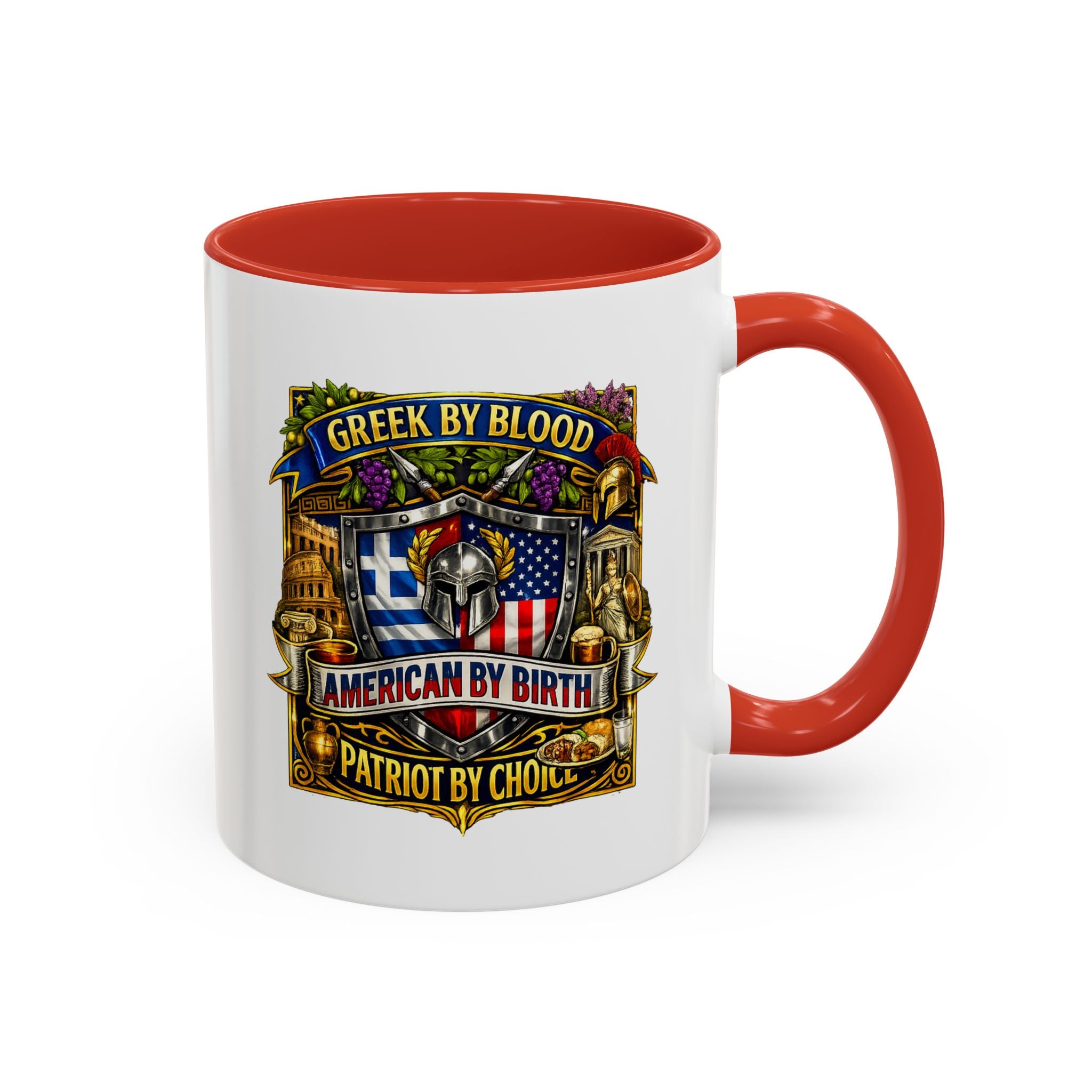 Greek by Blood, American by Birth Accent Coffee Mug – Patriotic Greek Heritage 11/15oz