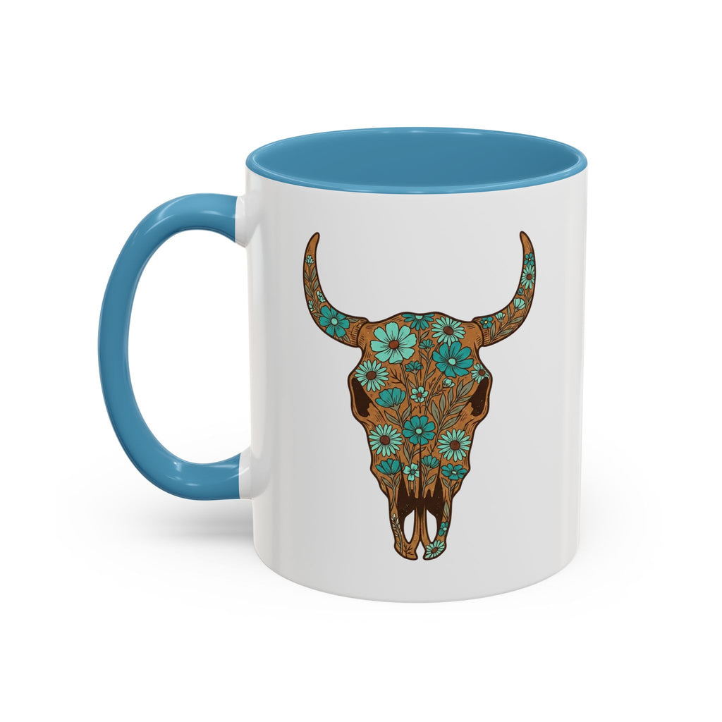 Turquoise Floral Bull Skull Coffee Mug — Southwestern Accent 11/15oz