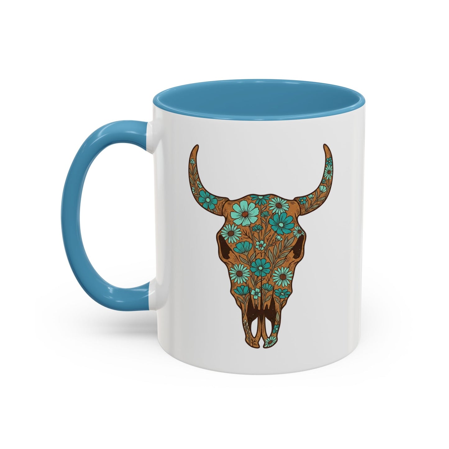 Turquoise Floral Bull Skull Coffee Mug — Southwestern Accent 11/15oz