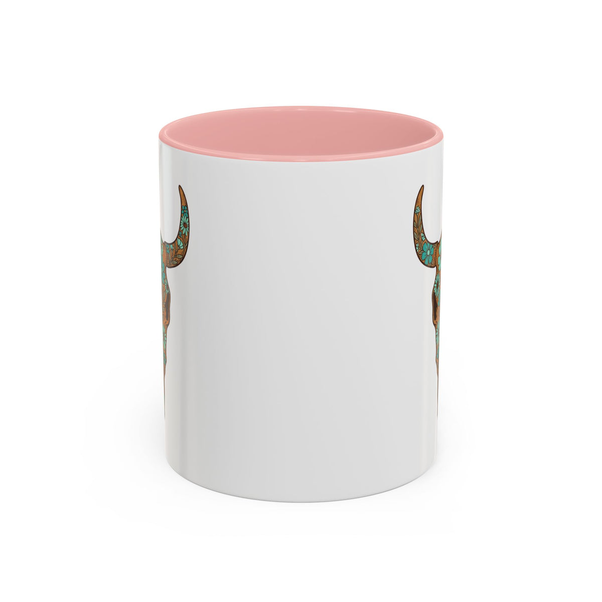 Turquoise Floral Bull Skull Coffee Mug — Southwestern Accent 11/15oz