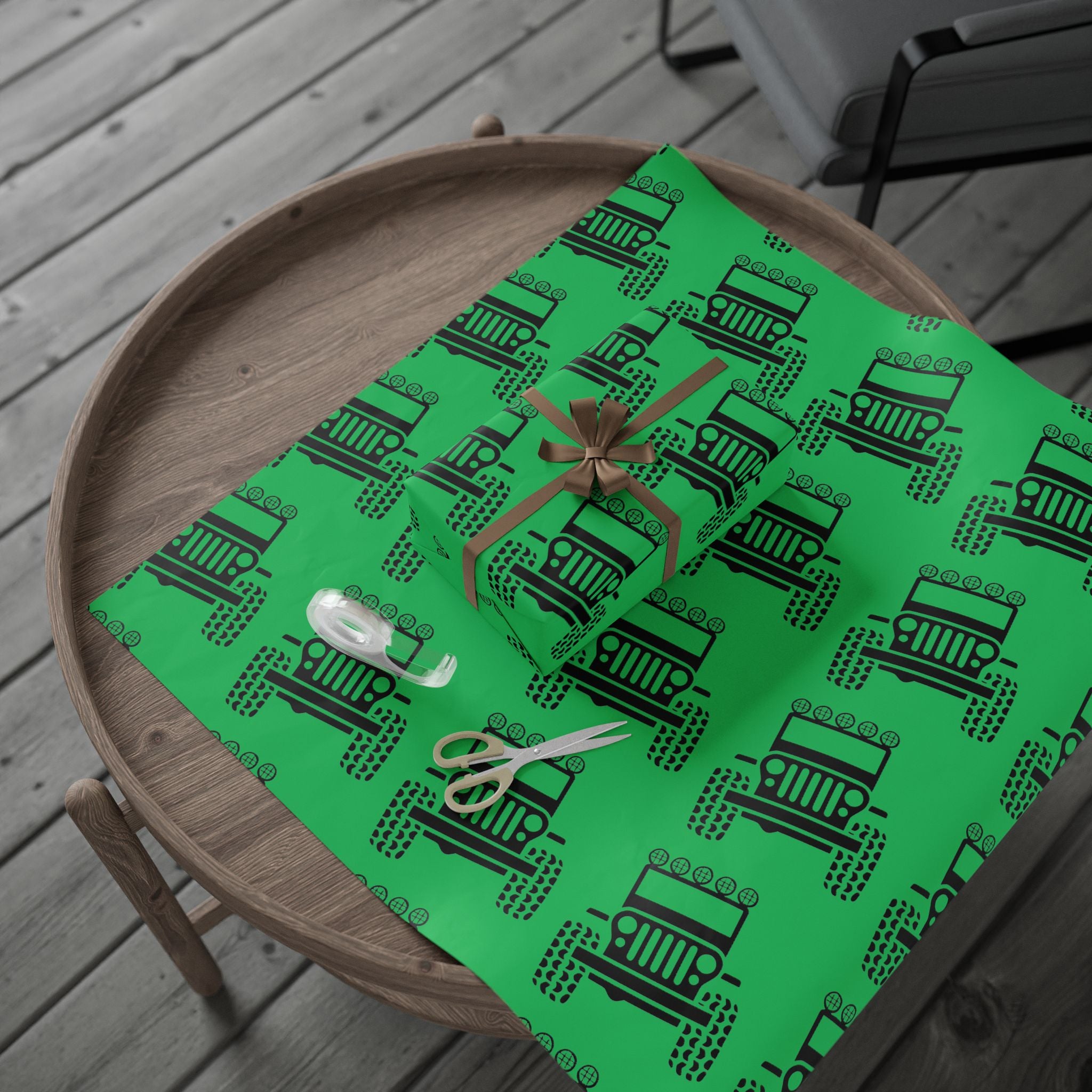 Green 4X4 offroad Pattern Wrapping Paper — Succulent-Themed Gift Wrap for Jeep Lovers