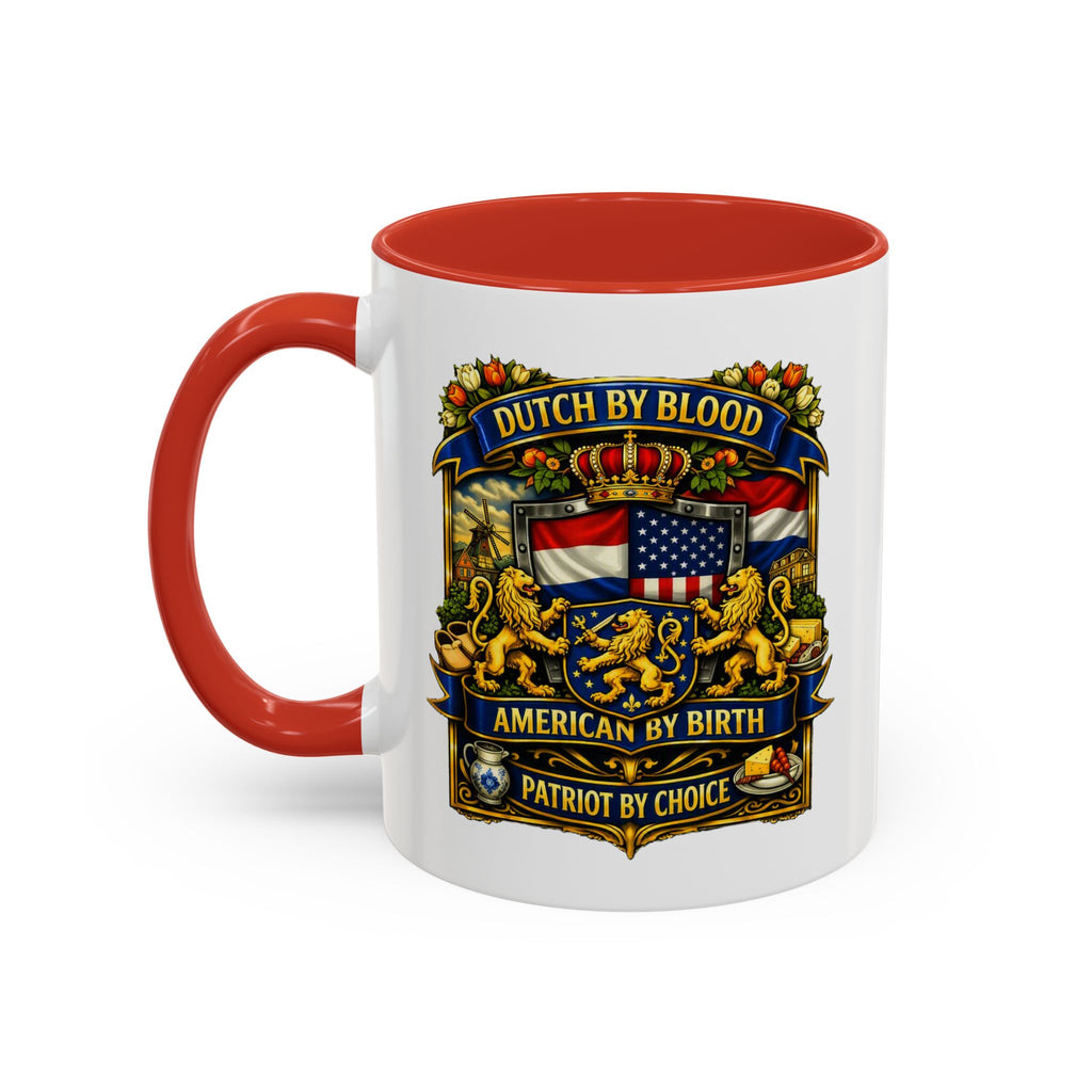 Dutch/American Pride Mug with Vintage Botanical Crest Design