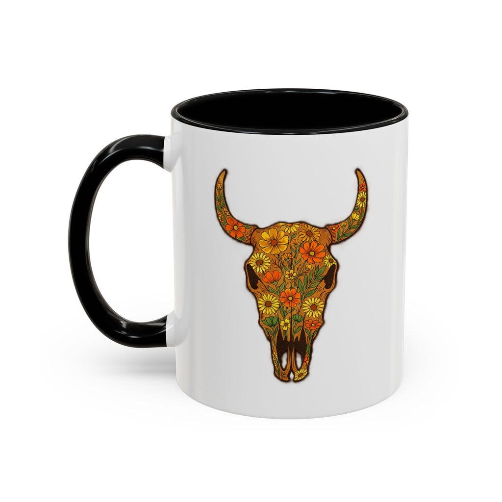 Copy of Turquoise Floral Bull Skull Coffee Mug — Southwestern Accent 11/15oz
