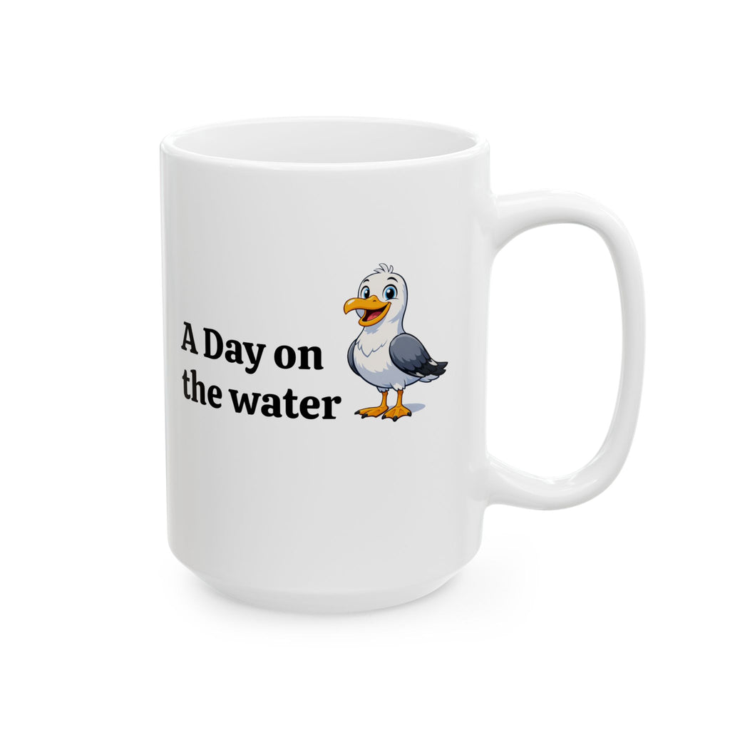 Seaside Harbor Ceramic Mug – "A Day in the Life of the Waterfront" with Cute Seagull Art (11oz/15oz)
