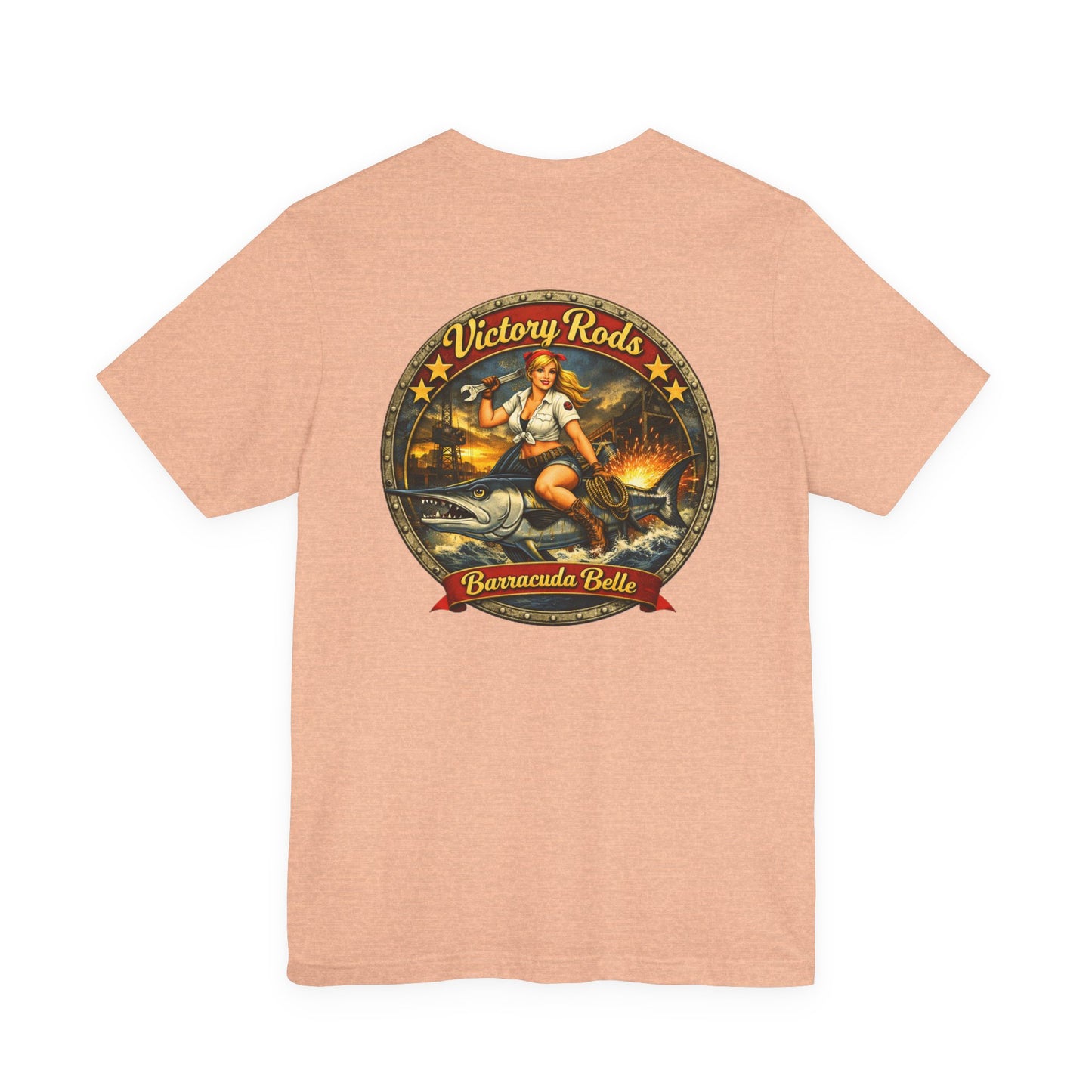 Barracuda Belle Vintage Pinup Tee — Victory Rods Motorcycle T‑Shirt