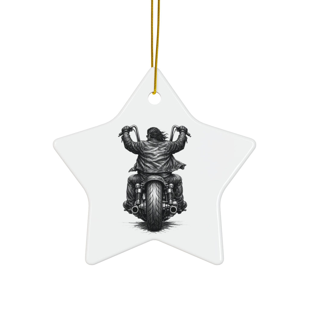 Biker Motorcycle Ceramic Ornament — Double-Sided Round Holiday Decoration