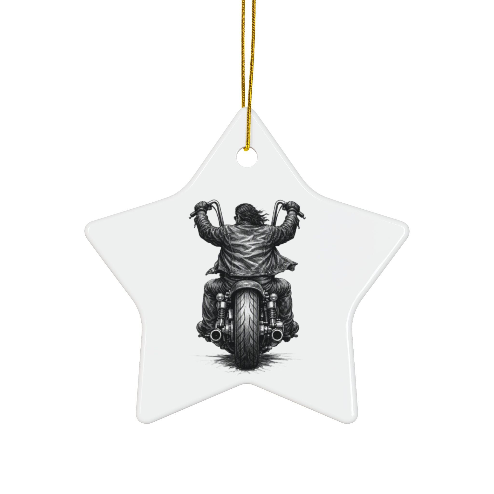 Biker Motorcycle Ceramic Ornament — Double-Sided Round Holiday Decoration