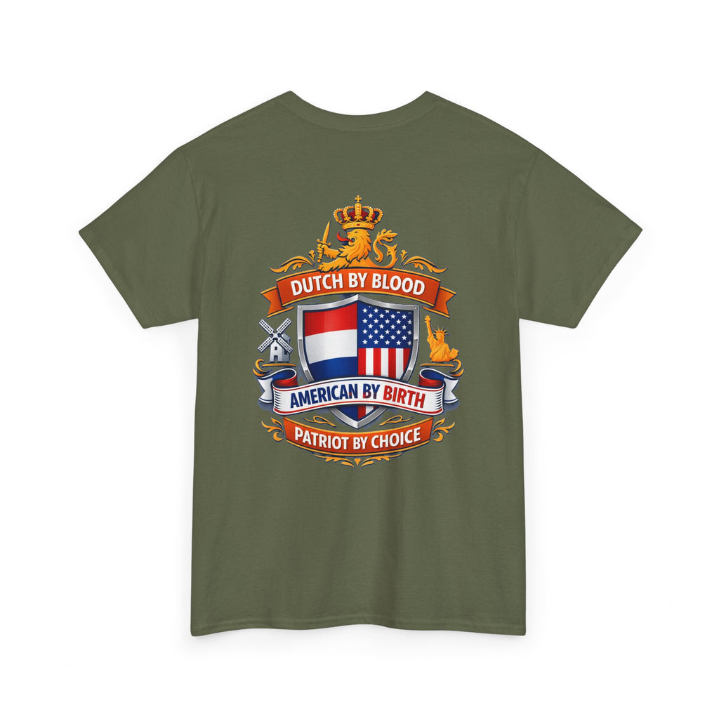 Dutch by Blood, American by Birth T-Shirt — Patriotic Netherlands USA Crest Tee