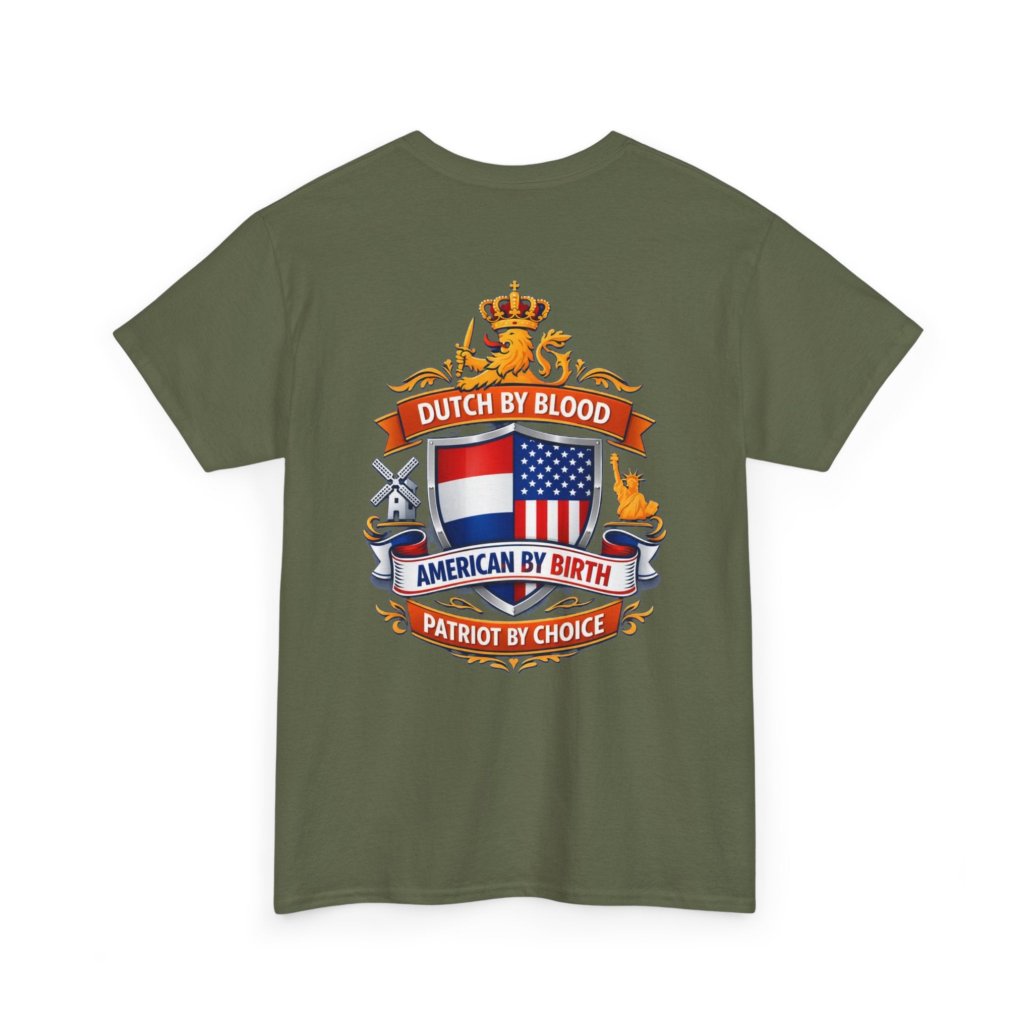 Dutch by Blood, American by Birth T-Shirt — Patriotic Netherlands USA Crest Tee