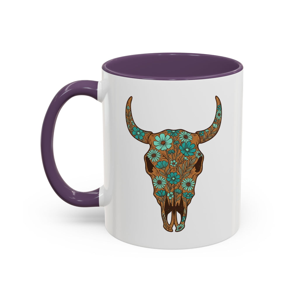 Turquoise Floral Bull Skull Coffee Mug — Southwestern Accent 11/15oz