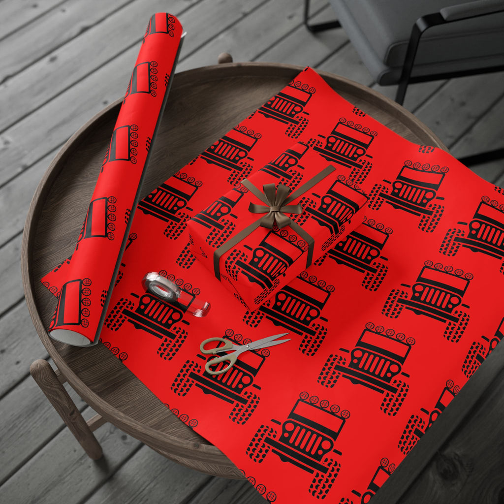 4X4 Off-Road Wrapping Paper Roll — Red Holiday Pattern for the Jeep lover.