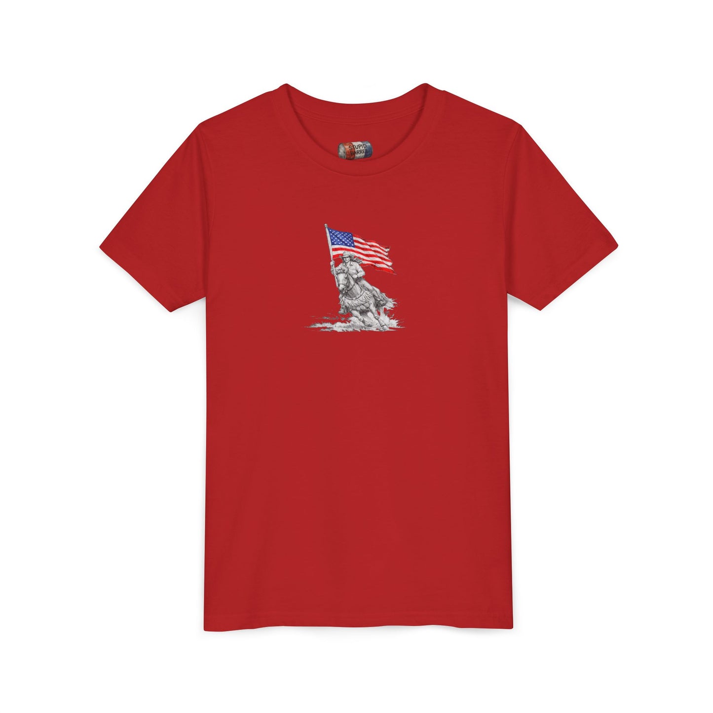Youth Tee — Rodeo Bull Rider with Patriotic Barrel Graphic
