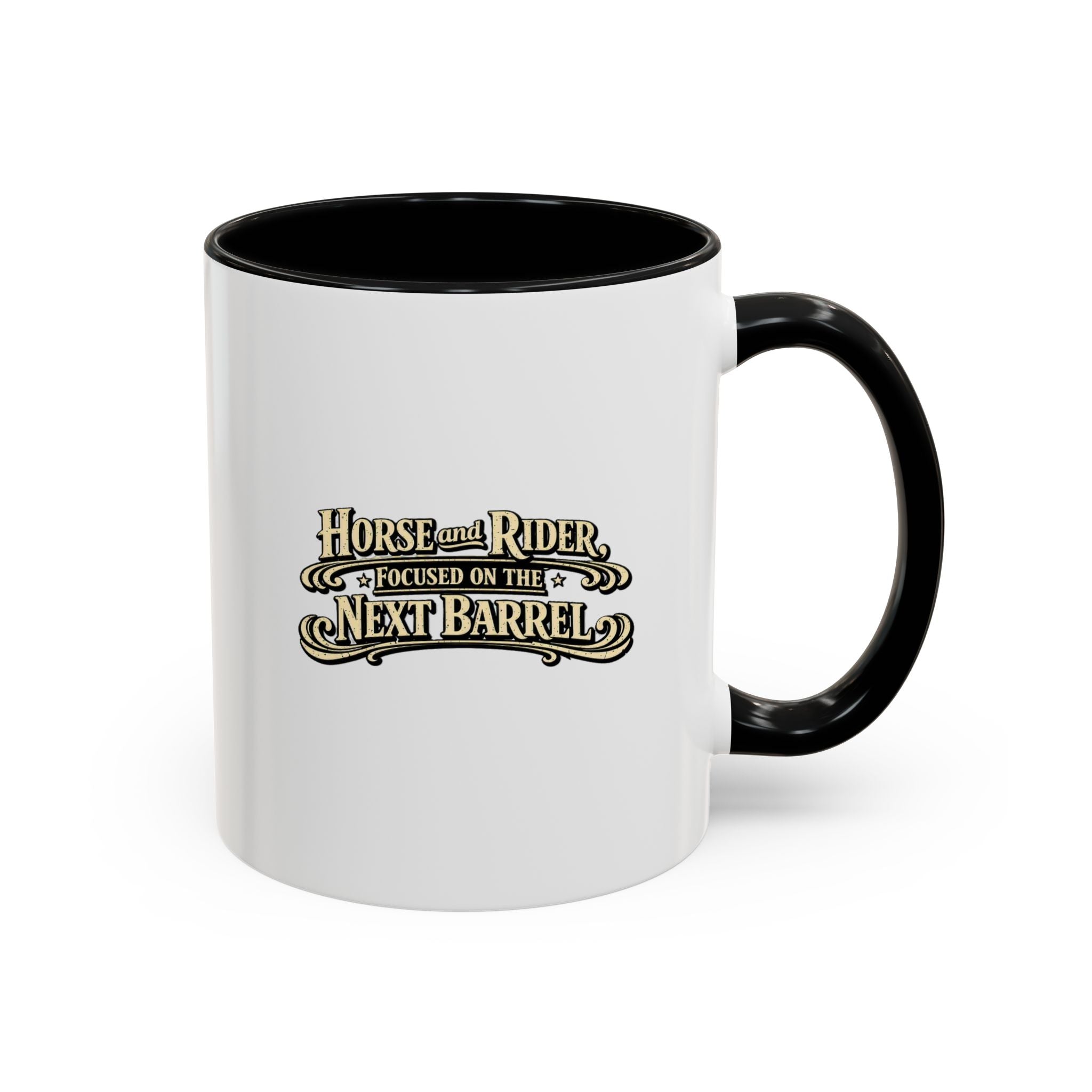 Barrel Racing Coffee Mug — "Horse and Rider Focused on the Next Barrel"