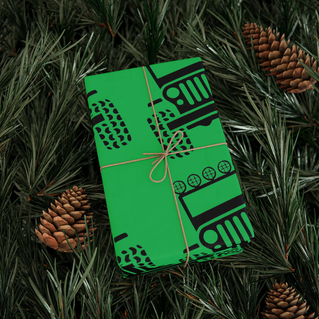 Green 4X4 offroad Pattern Wrapping Paper — Succulent-Themed Gift Wrap for Jeep Lovers