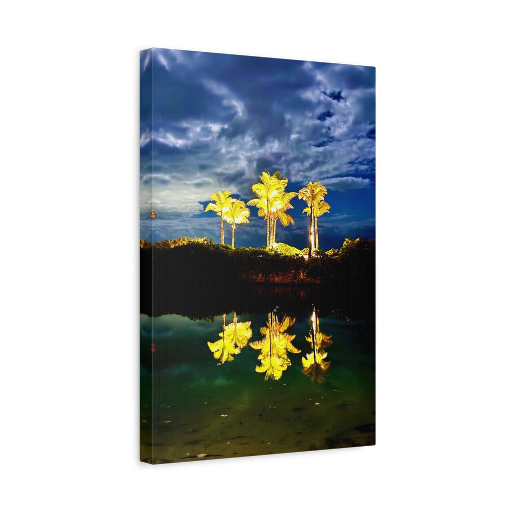 Palm Tree Reflection Matte Canvas Wall Art — Quanta Roo, Tropical Evening