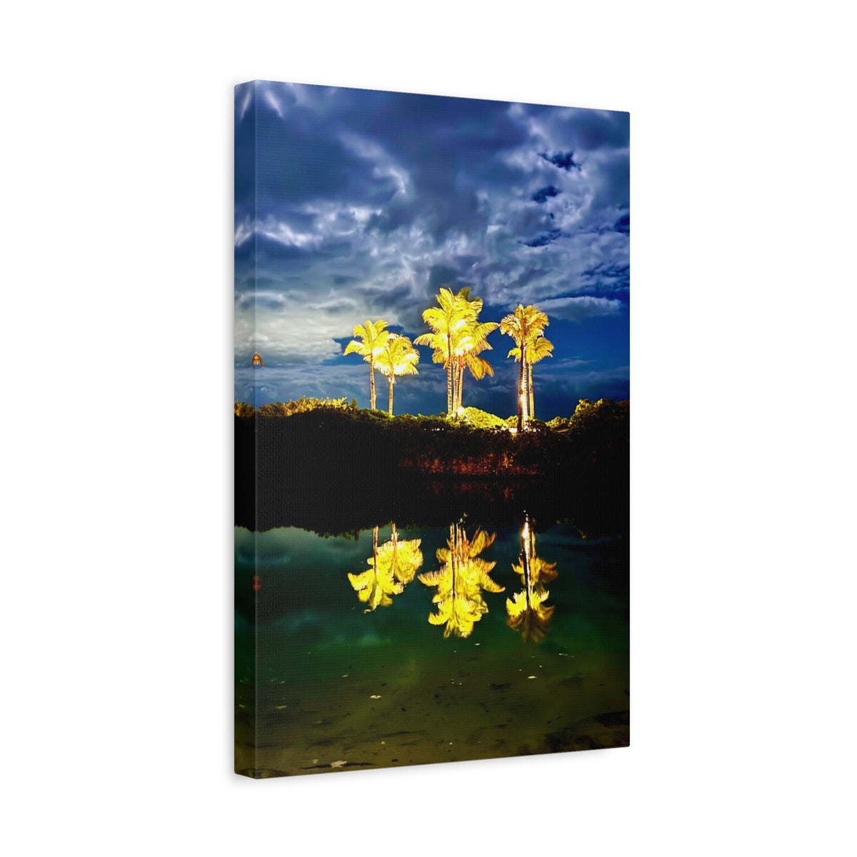 Palm Tree Reflection Matte Canvas Wall Art — Quanta Roo, Tropical Evening
