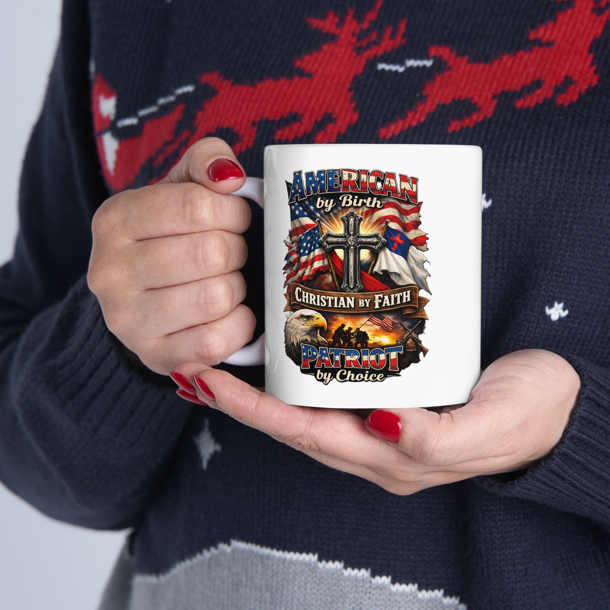 Patriotic Eagle Ceramic Mug - American Flag Skull Design (11oz, 15oz)