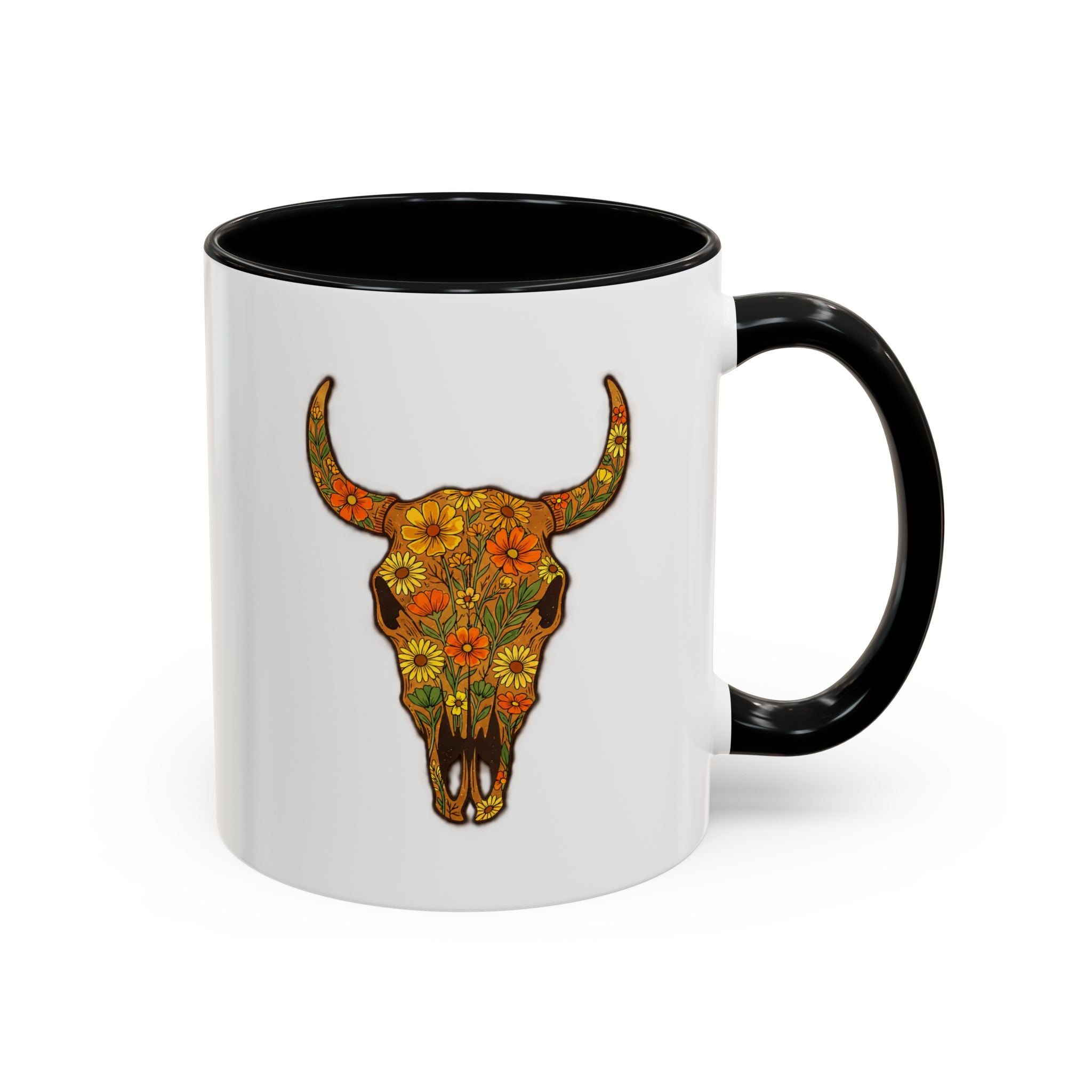 Copy of Turquoise Floral Bull Skull Coffee Mug — Southwestern Accent 11/15oz