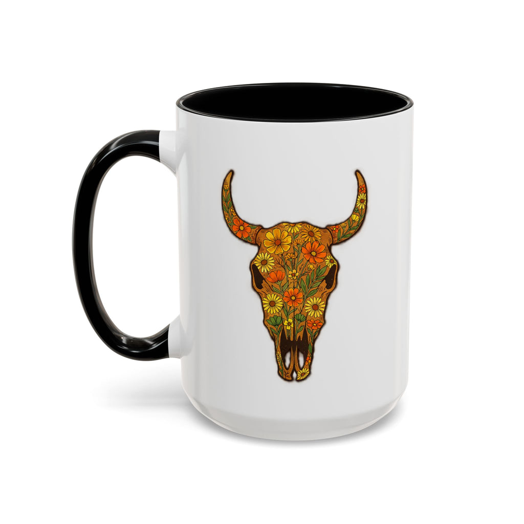 Copy of Turquoise Floral Bull Skull Coffee Mug — Southwestern Accent 11/15oz