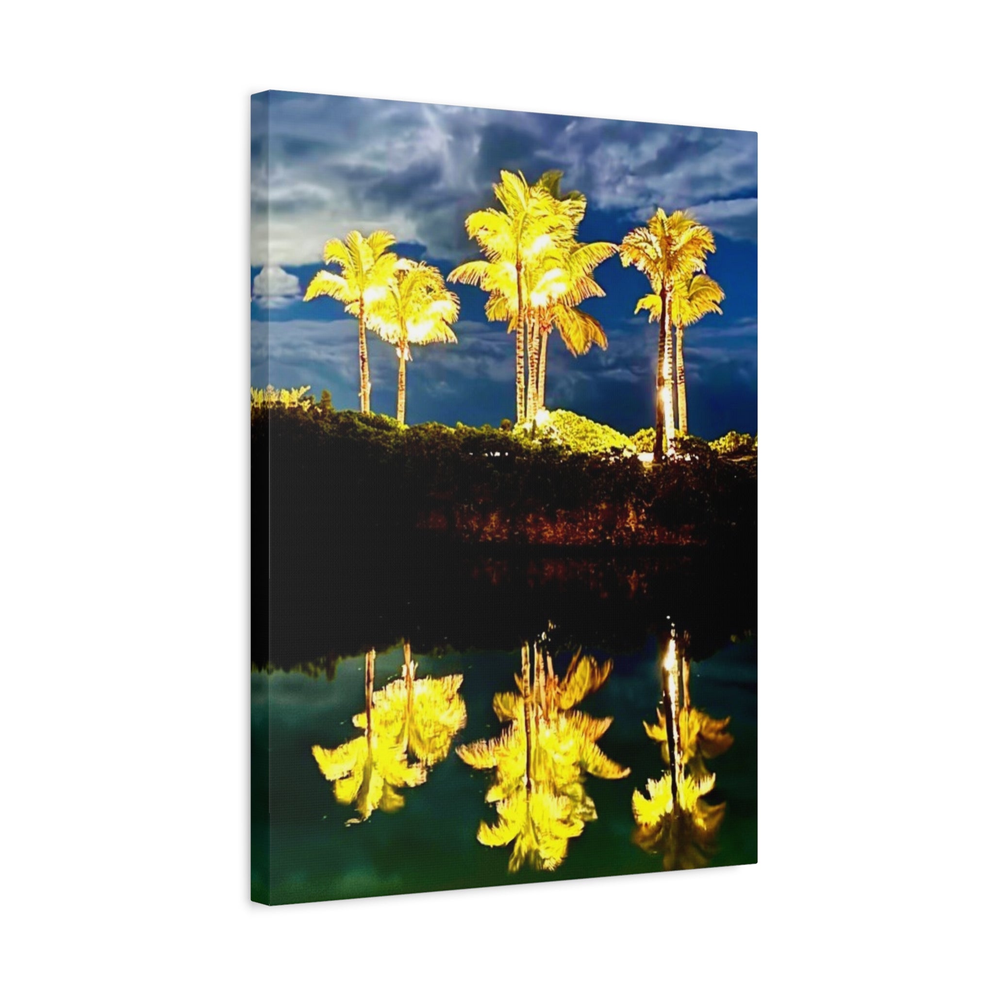 Palm Tree Reflection Matte Canvas Wall Art — Quanta Roo, Tropical Evening