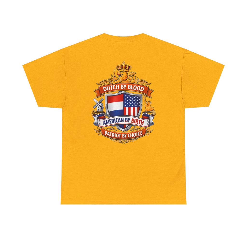 Dutch by Blood, American by Birth T-Shirt — Patriotic Netherlands USA Crest Tee