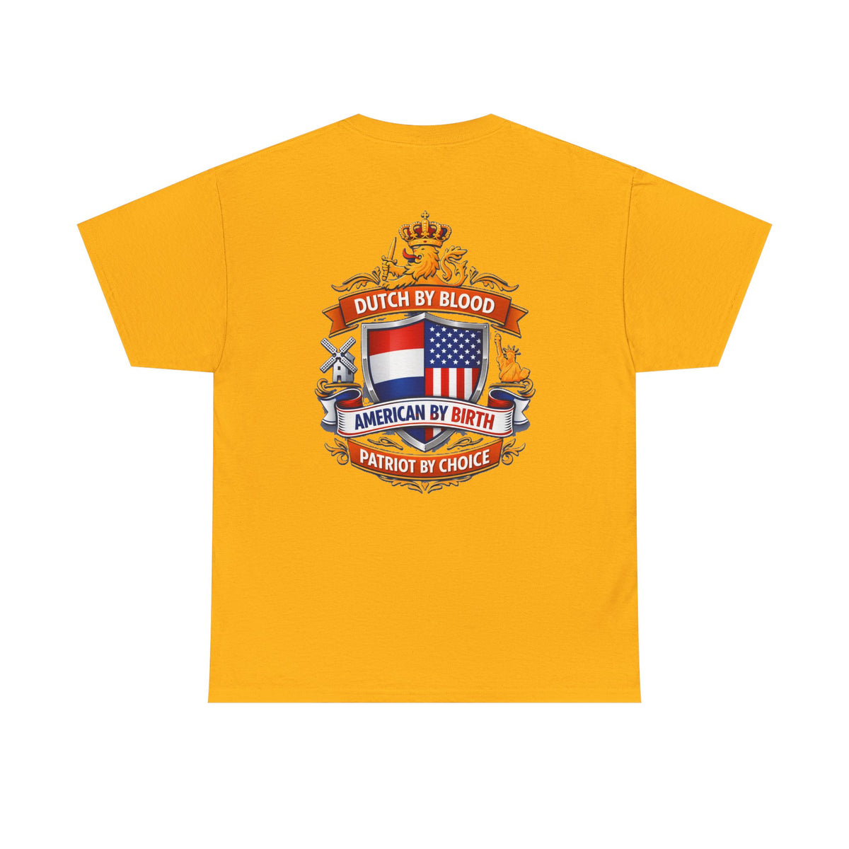 Dutch by Blood, American by Birth T-Shirt — Patriotic Netherlands USA Crest Tee