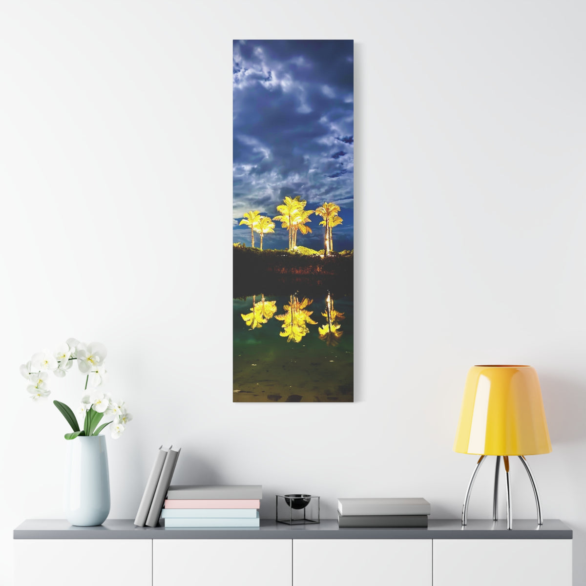 Palm Tree Reflection Matte Canvas Wall Art — Quanta Roo, Tropical Evening