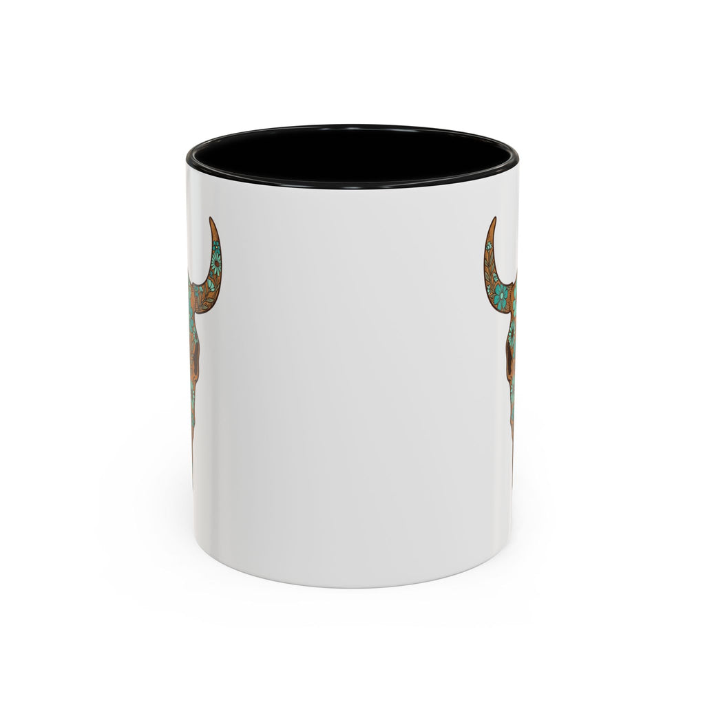 Turquoise Floral Bull Skull Coffee Mug — Southwestern Accent 11/15oz