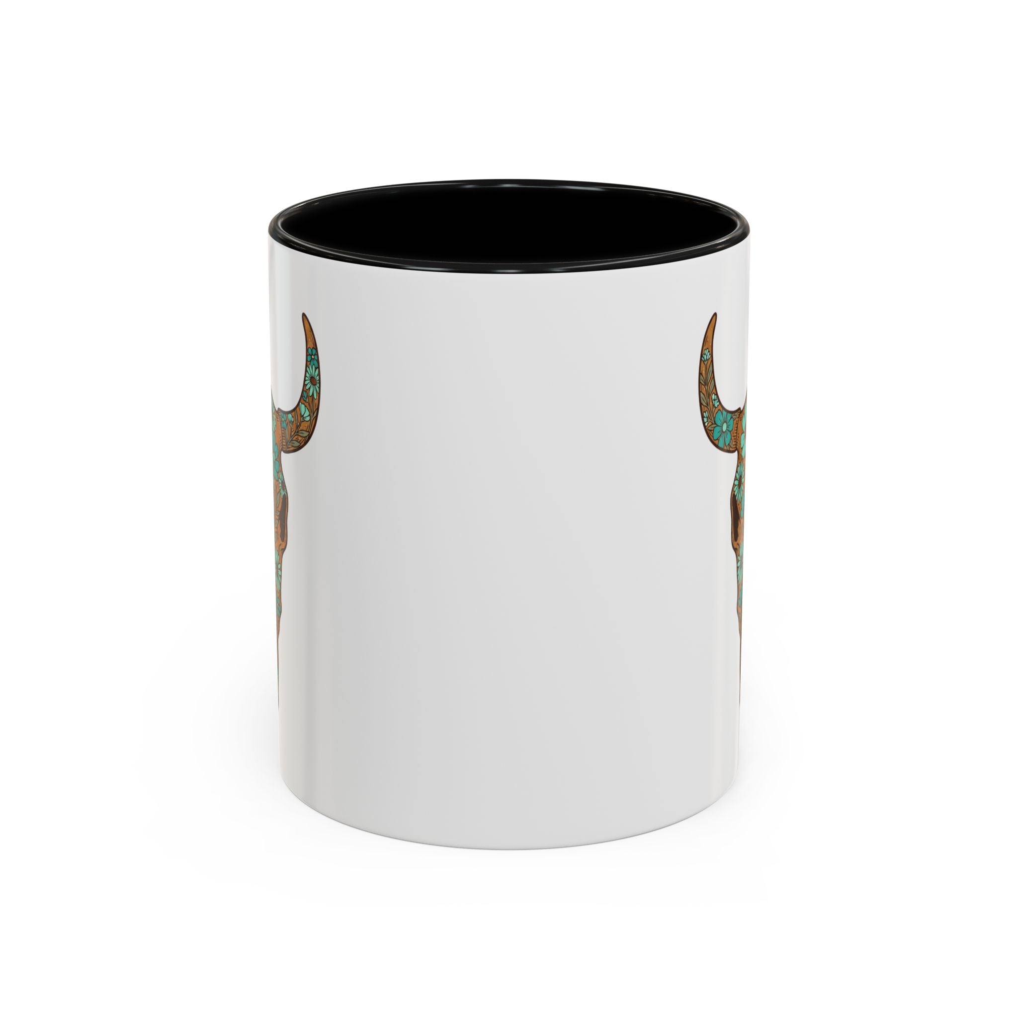 Turquoise Floral Bull Skull Coffee Mug — Southwestern Accent 11/15oz