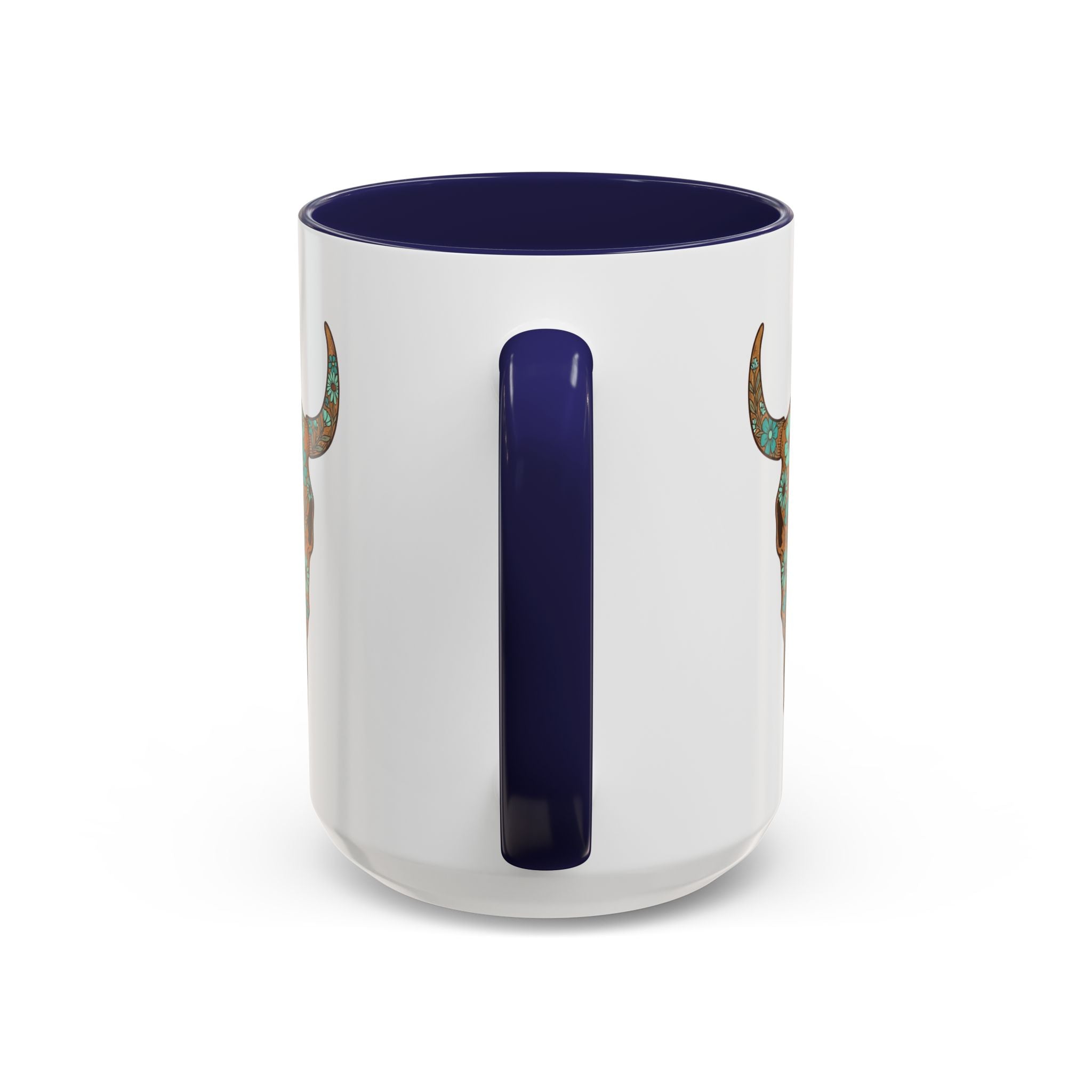 Red, White and Blue Floral Bull Skull Coffee Mug — Southwestern Accent 11/15oz