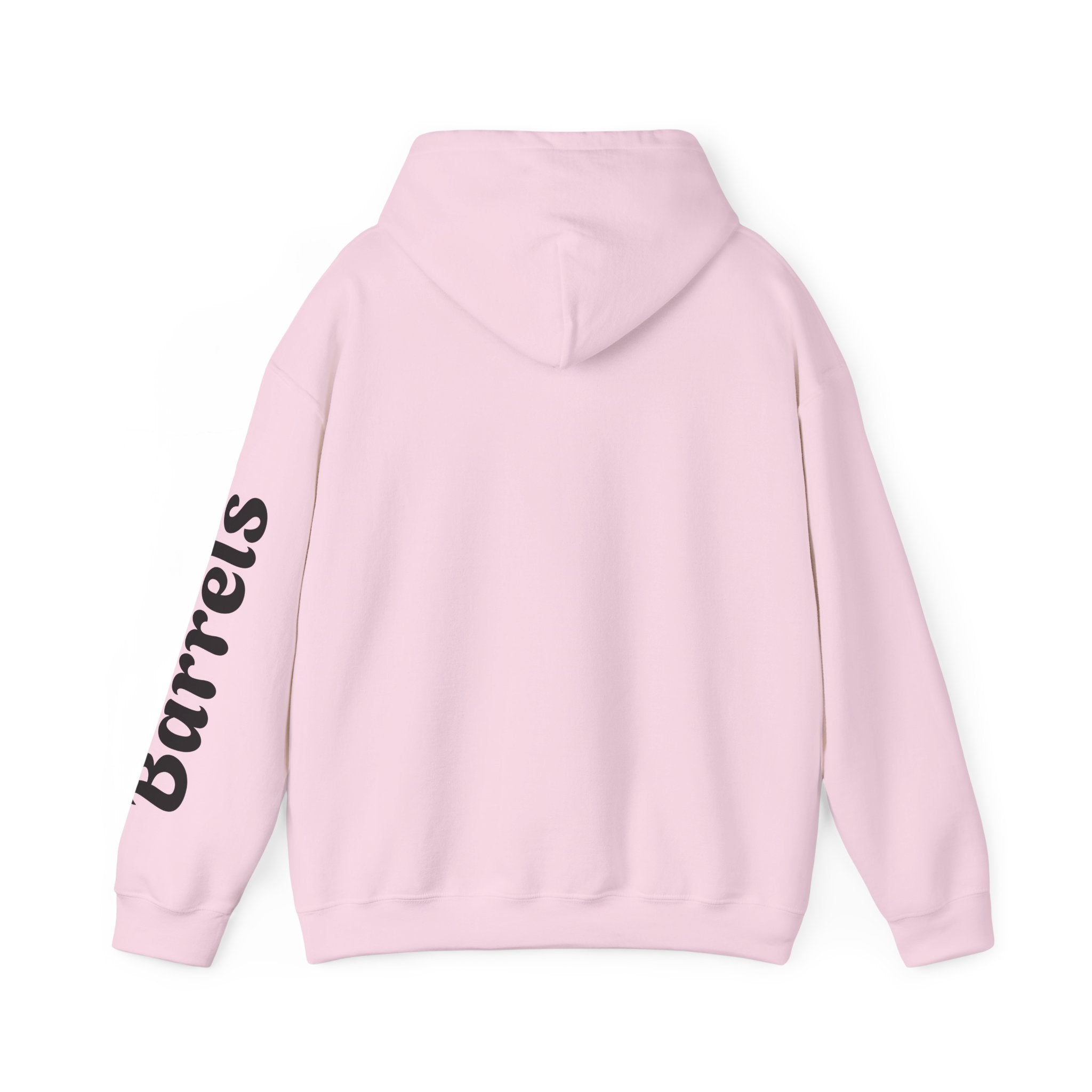 Cowgirl Barrel Racing Hoodie — Western Rodeo Pullover with 'barrels' Sleeve Text
